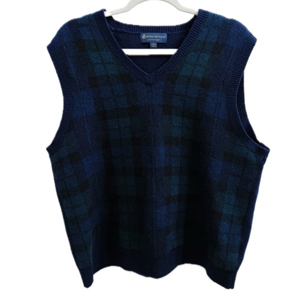 Brooks Brothers Merino Wool Sweater Vest in Blue and Green Plaid